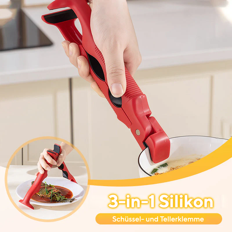 3-in-1 Silikon-Schüssel- und Tellerklemme - Spülmaschinenfest & Hitze-beständig bis 230°C für Sicheren Transport von Mahlzeiten